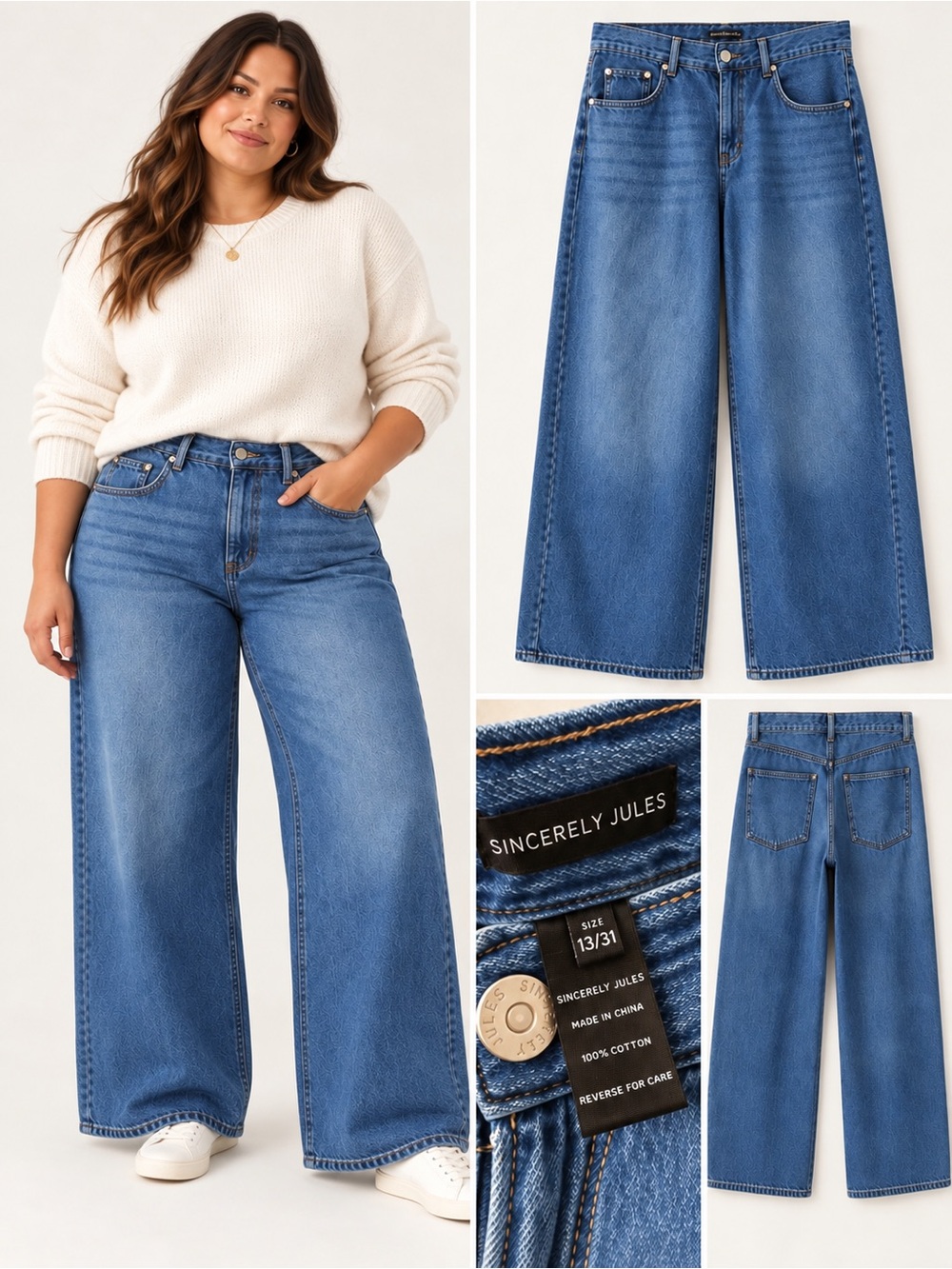 Sincerely Jules Wide-Leg High-Rise Medium Blue Jeans